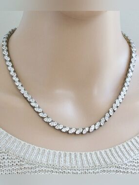 Ross-Simons Tennis Necklace with Trillion Cut Cubic Zirconia in Sterling Silver
